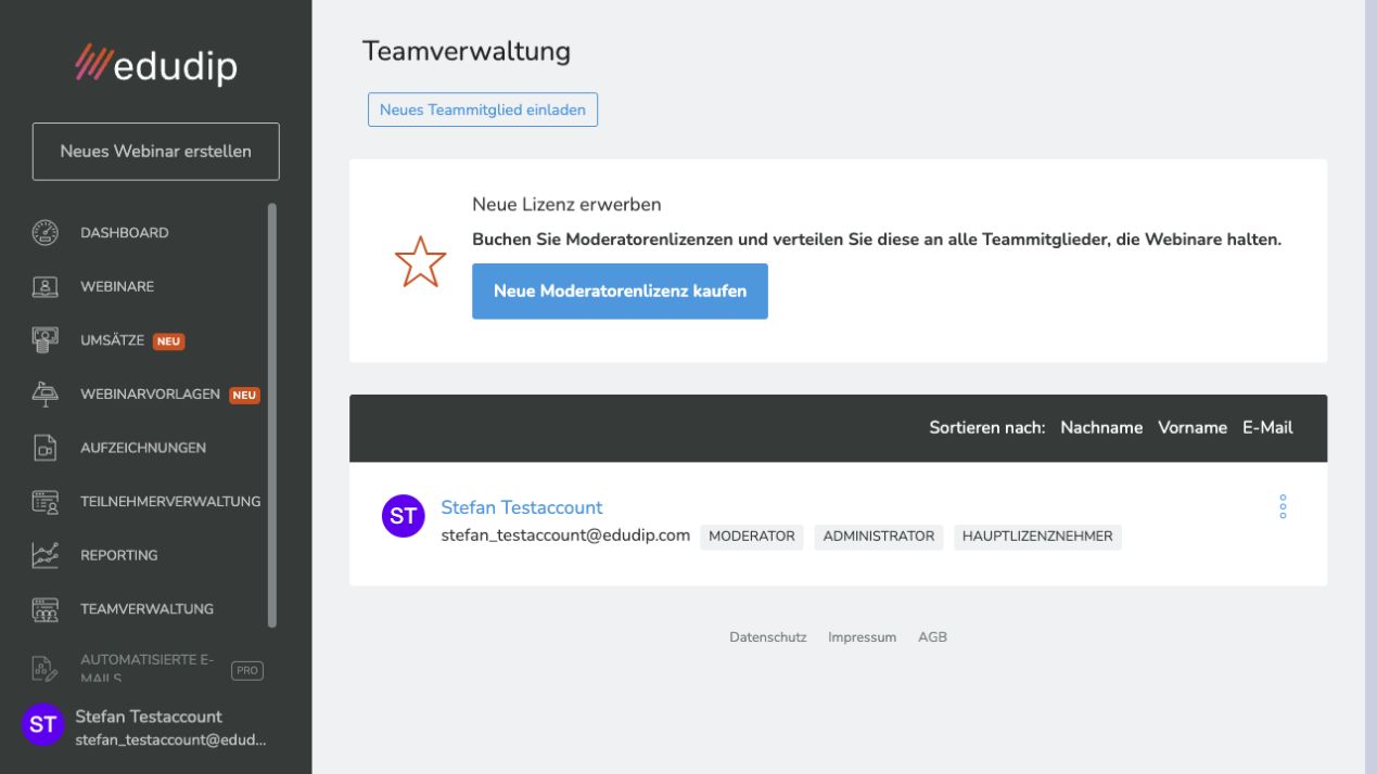 Teamverwaltung im edudip-Dashboard