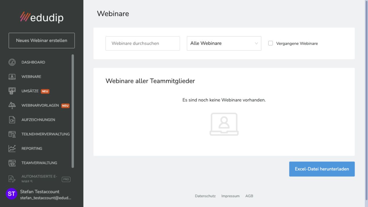 Webinarverwaltung im edudip-Dashboard